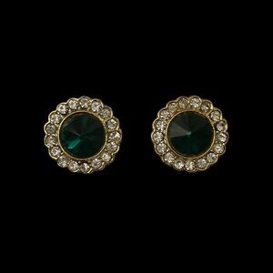Gold and Austrian Emerald Green Crystal Pierced Earrings by Crystal Accents